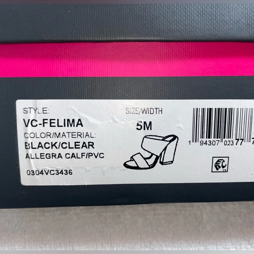 Vince Camuto Felima two strap wedge sandals clear lucite black leather size 5 - Picture 7 of 7